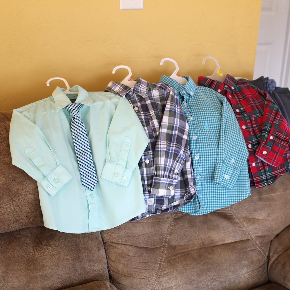 Toddler Boy's Dress Shirts and Vest Lot Button-Up Dressy Shirts